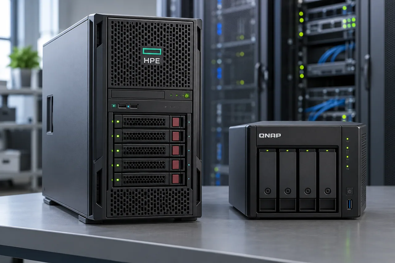 Servidor HP/HPE i NAS QNAP en una imatge il·lustrativa sobre còpies de seguretat
